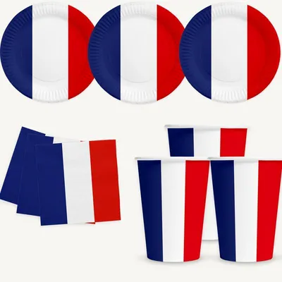 Produktbild von Frankreich Partyset, 16 Pappteller 23 cm, 16 Pappbecher 210 ml, 20 3-lagige Servietten 33 x 33 cm
