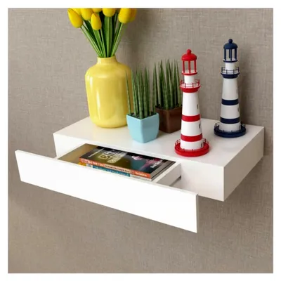Produktbild von Wandregal mit Schublade in Weiß aus MDF