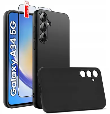 Zdjęcie produktu dla ZESTAW Etui do Samsung A34 5G | Matowe Czarne Silikon Slim +SZKŁO