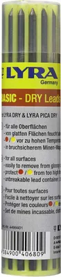 A cylindrical plastic container holding graphite leads for a marker.