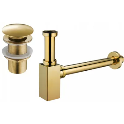 Image de Siphon de lavabo avec bec click-clack sans trop-plein, or (7991060-50)