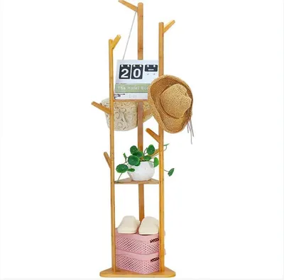 Image de Portemanteau en bambou - Portemanteau sur pied - 9 crochets pour vêtements, sacs et chapeaux - Design moderne pour l'entrée ou le salon - Bambou naturel