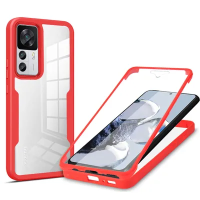 Produktbild von Handy Tasche für Xiaomi 12T/12T Pro 360° Grad Handyhülle mit Displayschutz Rot
