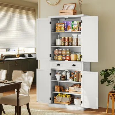 Produktbild von Küchenschrank Hochschrank Vorratsschrank mit Türen und Regalen Weiß