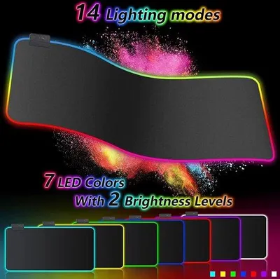 Produktbild von XXL RGB Mauspad 900x400mm schwarz wasserdicht Antirutsch 14 Lichtmodi