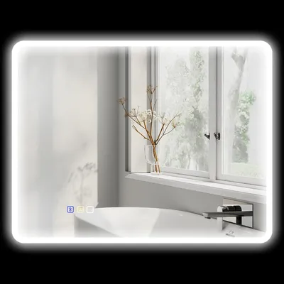 Obrázek produktu pro Zrcadlo do koupelny s osvětlením – LED zrcadlo – Dotykové zrcadlo – Bluetooth zrcadlo – Protizamlžovací zrcadlo – 90x70 cm