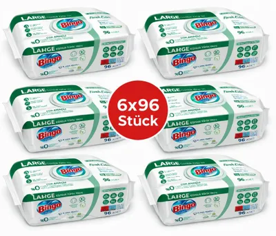 Obrázek produktu pro Bingo vlhčené ubrousky zelené 6x96 kusů – Svěží vánek – Univerzální čisticí ubrousky, výhodné balení