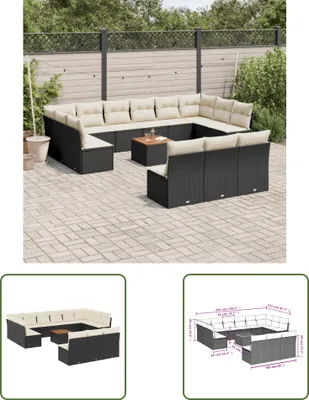 Produktbild von The Living Store 14-tlg. Garten-Sofagarnitur mit Kissen Schwarz Poly Rattan
