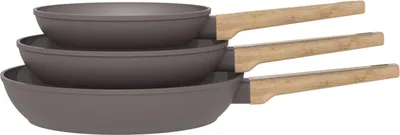 Image de Set de 3 poeles - Tous feux dont induction - ARTHUR MARTIN - AM1052 - Revetement céramique - Ø 20-24-28 cm - Taupe