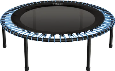 Image de trampoline bellicon Fitness 112cm (bleu) |Pieds stables à visser & suspension par anneaux de corde jusqu'à 150kg (extra fort) | Cadre en trois parties | Fabriqué en Allemagne