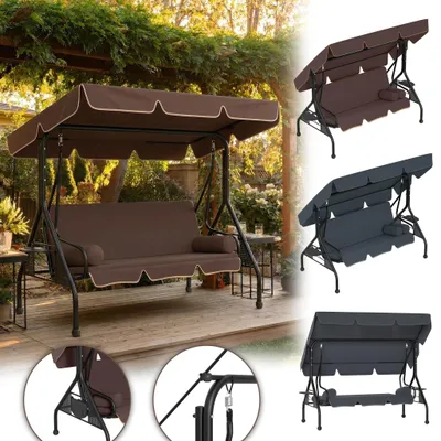 Image de ACXIN Anthracite : balancelle robuste de type Hollywood, balancelle de jardin pour 3 personnes avec fonction de couchage, capacité de charge jusqu'à 350 kg