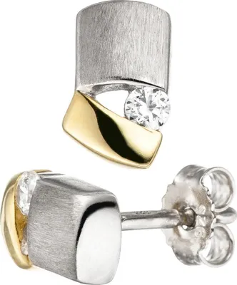 Produktbild von Ohrstecker Ohrringe Ohrschmuck Zirkonia weiß 925 Silber teilvergoldet mattiert