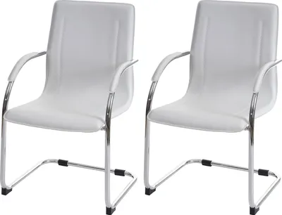Produktbild von 2er-Set Esszimmerstuhl Perm, Freischwinger Küchenstuhl Lehnstuhl Stuhl, Stahl  weiß