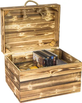 Produktbild von Holzkiste Erika geflammt mit Deckel und Hanfkordeln Obstkiste Geschenkekiste Holztruhe 40x30x27cm