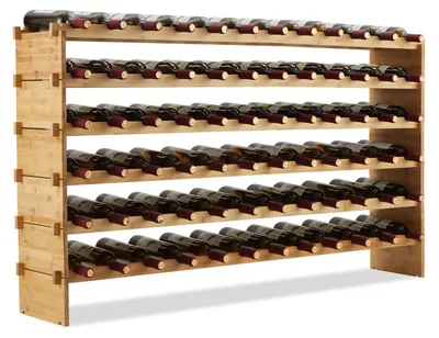 Obrázek produktu pro Regál na víno – Samostatně stojící úložný prostor pro lahve vína – 6 úrovní – kapacita 72 lahví – stohovatelný – modulární – vyrobeno z bambusového dřeva
