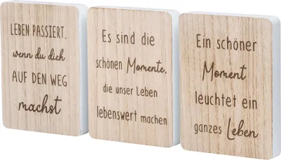 Produktbild von Deko Aufsteller Schild H20cm 3er Set Deko-Tafel MDF Holz Natur Spruch Momente