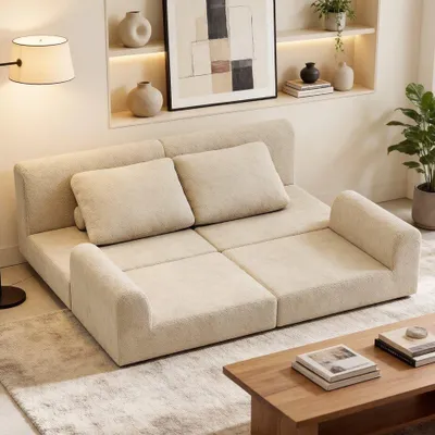 Image de Canapé convertible pliant, fauteuil de couchage multifonctionnel avec mousse à mémoire de forme et dossier – canapé futon portable pour salon, chambre à coucher, couleur crème