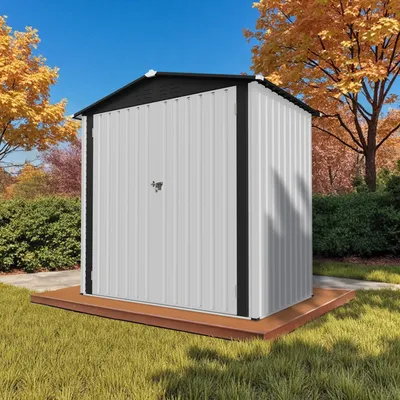 Produktbild von HOMAVO Gerätehaus Metall mit Pultdach, Gartenhaus Metall mit Fundament, 185.4× 107 × 180 cm, ideal für Garten, Terrasse oder Rasen