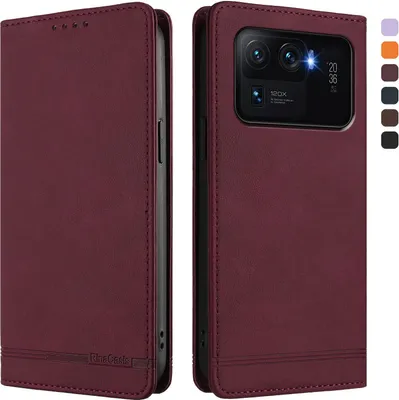 Produktbild von Hülle für Xiaomi Mi 11 Ultra, Retro Kunstleder Ständer Klapphülle mit Kartenfächer und Magnetische Rot