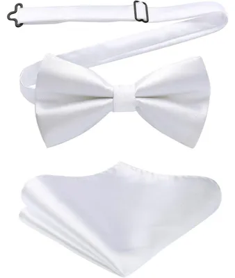 Immagine prodotto di Set da uomo composto da cravatta a farfalla pre-legata e fazzoletto da taschino, per abito, colore bianco, materiale: poliestere e seta