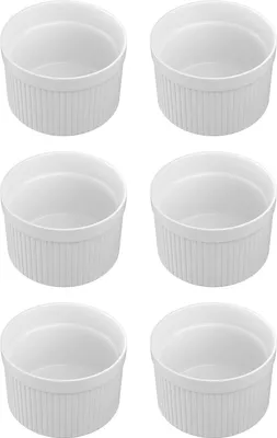 Produktbild von Intirilife 6-teiliges Set Souffleformen Auflaufform aus Porzellan in Weiß mit 7.8 x 4.6 cm Suffleform Backform
