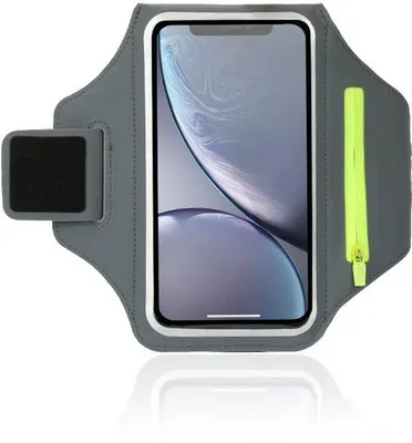 Produktbild von Sportarmband für Fitnessgeräte mit Tasche, für Smartphone-Schirmgrößen kleiner als 6,8 Zoll, Armband für Joggen, Radfahren und Wandern, dunkelgrau.