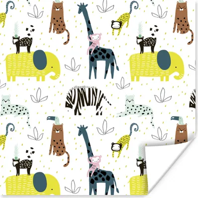 Produktbild von MuchoWow® Poster Dschungel - Giraffe - Affe 100x100 cm - Babyzimmer