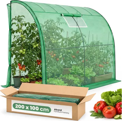 Produktbild von Anlehngewächshaus mit Metallgestell und PE-Folie 1 Tür 1 Fenster Grün 100x200x210 cm