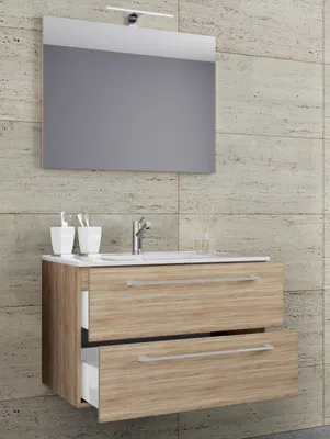 Produktbild von VCM 3-tlg. Waschplatz Waschtisch | Waschbecken Unterschrank Breite 60 cm | Badmöbel Set hängend mit einer Schublade Spiegel | Badinos
