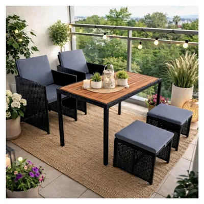 Produktbild von Sitzgruppe aus Polyrattan für den Garten, Essgruppe für 4 Personen, Schwarz
