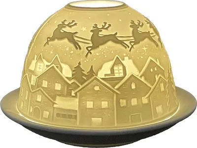 Obrázek produktu pro Clayre & Eef Stojánek na čajovou svíčku Ø 12x8 cm Bílý porcelánový vánoční svícen