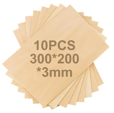 Productafbeelding van Multiplexhouten Plaat 10 Stuks - Knutselhout - Houten Plaat - Multiplexplaten 300 x 200 x 3 mm - Balsahout - Ideaal voor Modelbouw - Houtplaat