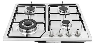 Image de Table de cuisson à gaz encastrable - 58 cm - 4 brûleurs - Gaz naturel - Acier inoxydable - Dispositif de sécurité anti-flamme avec arrêt automatique - Argent