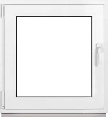 A white window frame with a clear glass pane, shown from the front.