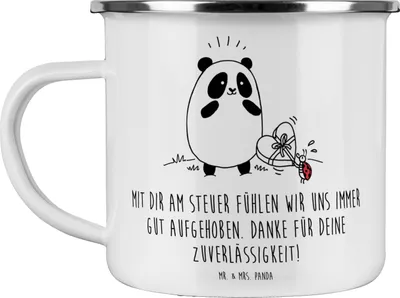 Produktbild von Mr. & Mrs. Panda Teetasse Busfahrer Sicherheit - Weiß - Geschenk, Emaille Tasse, besonders, Aufmerksamkeit, Dankbarkeit, Danke sagen, Alltaghelden, Teebecher, becher