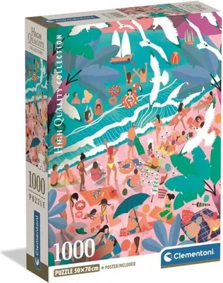 Immagine prodotto di Puzzle, Clementoni Compact 1000 pezzi, Domenica in spiaggia, 70 x 50 cm, poster incluso