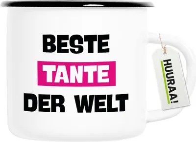 Produktbild von Huuraa Emaille Tasse Beste Tante der Welt 300ml Vintage Campingbecher Geschenkidee