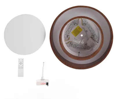 Obrázok produktu pre LED stropné svietidlo, orechové drevo, montáž do steny, okrúhle, diaľkové ovládanie, 3 farby, pre jedáleň, obývačku, spálňu, 40 cm