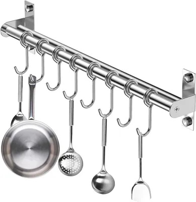Produktbild von Hakenleiste für die Küche, Edelstahl, 8 Haken, Platzsparend, Ohne Bohren