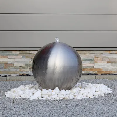 Produktbild von CLGarden Edelstahl Kugel Springbrunnen ESB4 gebürstet mit 38cm großer Edelstahlkugel Kugelbrunnen mit LED Beleuchtung