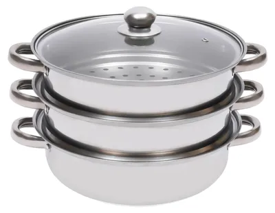 Produktbild von Dampfgarer, 3-stufiges Design, langlebiger Edelstahl, Silber