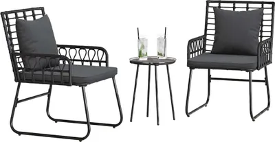 Image de vidaXL Ensemble de jardin pour repas, 3 pièces, noir et anthracite, en résine tressée
