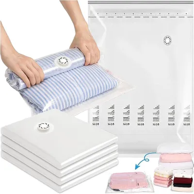 Set von 4 Vakuum-Aufbewahrungssäcken (80 x 90 cm) für Kleidung, wiederverwendbare Kompressionssäcke, platzsparende Lösung