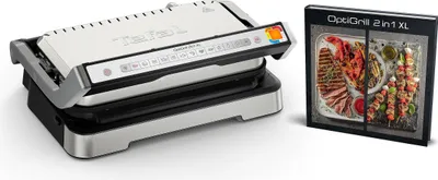 Produktbild von Tefal OptiGrill 2in1 XL GC782D, Edelstahl, Rechteckig, Tasten, Drehregler, Rost, 800 cm², 2 Zone(n)