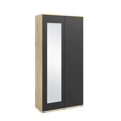Produktbild von Garderoben-Set "CLEO", Moderner Kleiderschrank mit Polsterplatten und Schuhschrank – Ideal für Flur und Eingangsbereich (Artisan/Schwarz, Trinity 14)