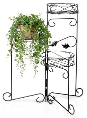 Image de Support à plantes à 3 niveaux en métal noir – 66 cm