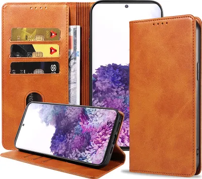 Produktbild von Smartphonica Samsung Galaxy S20 leren  hoesje met magnetische sluiting en pashouders book case – Bruin