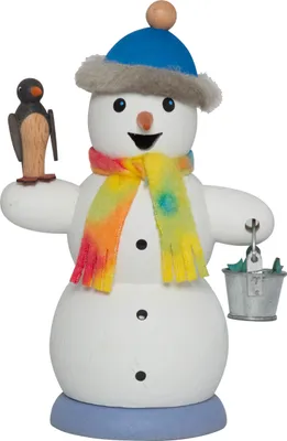 Produktbild von Drechslerei Kuhnert - Räucherfigur Schneemann mit Pinguin - Größe ca. 13cm, für Räucherkerzen Größe M (Standard) - 35024