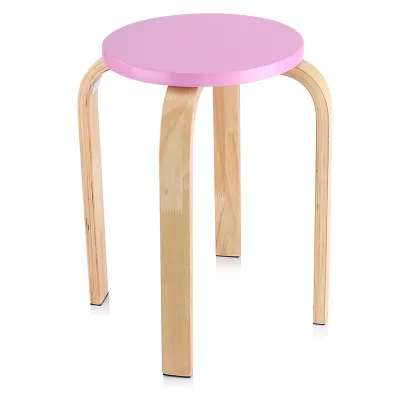 Image de 1Pc Anti Slip Bois courbé Empiler Tabouret Couleur Bonbon Accueil Meubles Enfants ChambreReproduction Rose