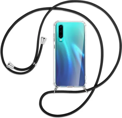 Produktbild von Handykette Backcover-Schutzhülle mit Band (Metall silberfarben) für Huawei P30 - schwarz